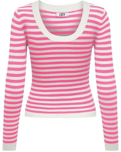 Jacqueline De Yong Strickpullover Dünnes Rippstrick Langarm Shirt Basic Longsleeve JDYPLUM 4768 in Weiß-2 - Pink