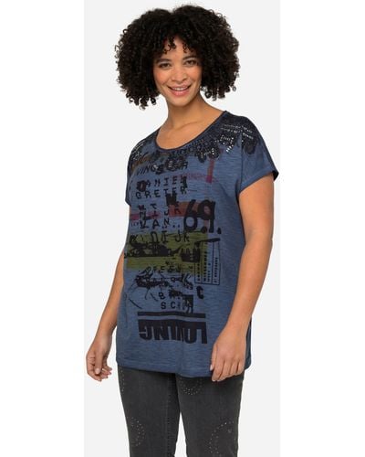 Angel of Style Rundhalsshirt T-Shirt oversized Schrift-Motiv Rundhalsausschnitt - Blau