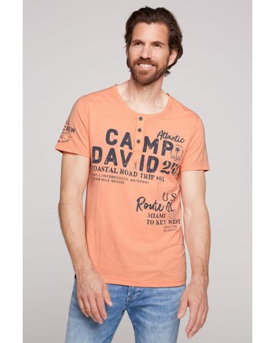 Camp David Henleyshirt mit Ausbrenner-Effekten - Orange