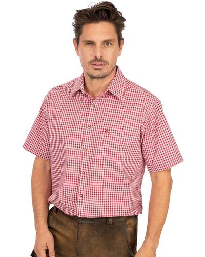 OS-Trachten Trachtenhemd Karo Kurzarmhemd STARNBERG rot (Regular Fit) - Pink