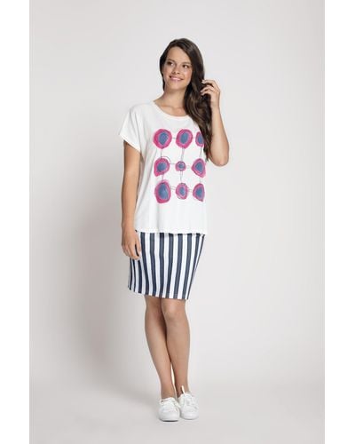 modee Blusenshirt mit mehrfarbigen Kreise-Print in Baumwoll-Viskose-Mix Frontprint - Weiß