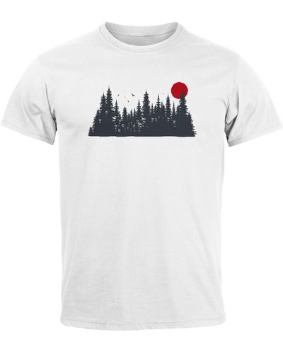 Neverless T-Shirt Motivshirt Frontprint Wald Silhouette Natur Aufdruck mit Print - Weiß