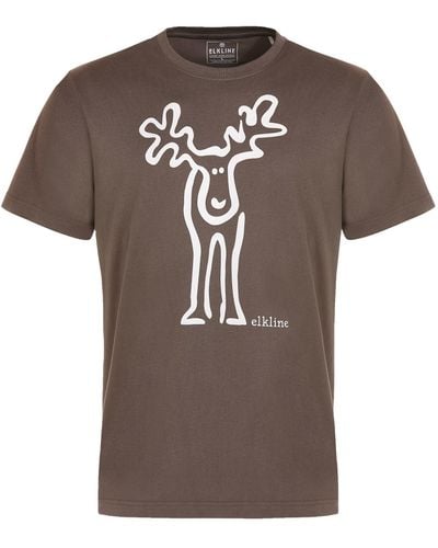 Elkline T-Shirt Rudolf Retro Kult Elch Brust Rücken Print - Braun