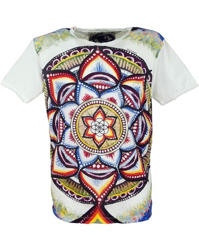 Guru-Shop Mirror T-Shirt - Mandala weiß Goa Style, Festival, alternative Bekleidung