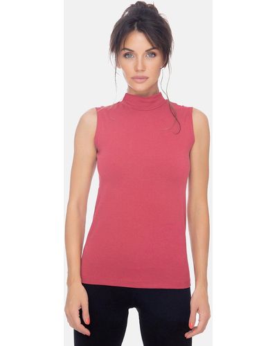 Evoni T- Basic Shirt ärmellos Halbkragen Tank-Top - Rot