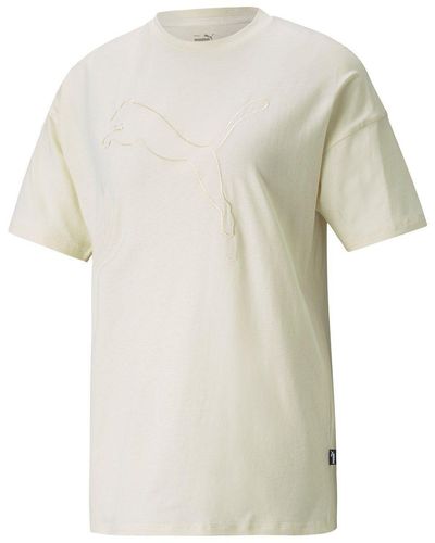 PUMA T-Shirt - Evostripe Tee, Rundhals, Logo - Natur