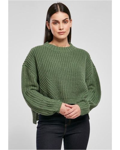 Urban Classics Sweatshirt Ladies Wide Oversize Sweater Strickpulli - Grün