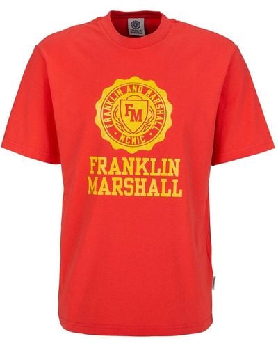 Franklin & Marshall T-Shirt mit Logoprint aus reiner Baumwolle - Rot