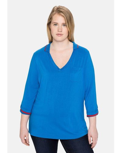 Sheego 3/4-Arm-Shirt Große Größen mit farbigen Akzenten und 7/8-Ärmel - Blau