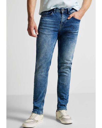 Street One Men Regular-fit-Jeans mit cooler Used-Optik - Blau