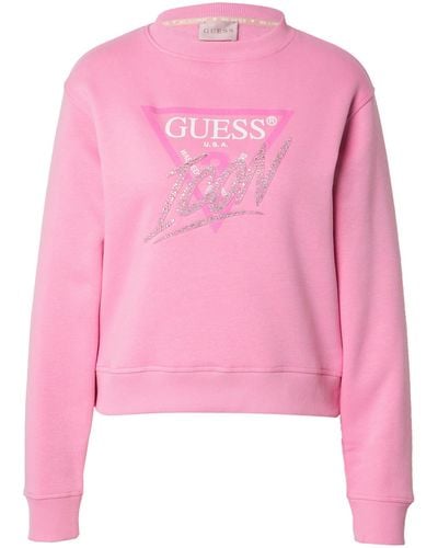 Guess Sweatshirt (1-tlg) Ziersteine - Pink