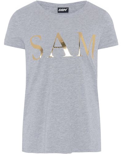 Uncle Sam Print-Shirt mit Frontprint in Glanz-Optik - Grau