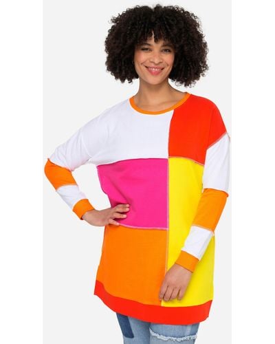 Angel of Style Sweatshirt Sweater Colorblocking-Druck Rundhals Langarm - Orange