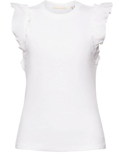 Edc By Esprit T-Shirt Geripptes Tanktop mit Rüschen (1-tlg) - Weiß