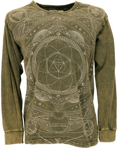 Guru-Shop Sweater Langarmshirt Mandala, stonewash Shirt -.. Goa Style, alternative Bekleidung - Grün