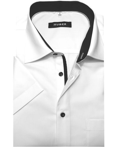 Huber Hemden Kurzarmhemd HU-0199 Kentkragen, Kontrast, Kurzarm, Regular-gerader Schnitt, Made in EU - Grau