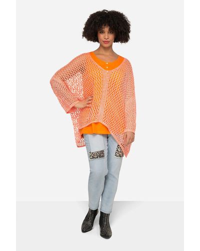 Angel of Style Strickpullover Pullover oversized Häkeloptik Langarm - Orange
