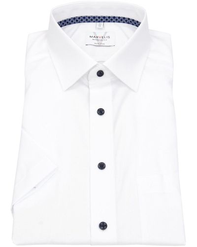 Marvelis Kurzarmhemd Modern Fit leicht tailliert bügelfrei Kentkragen - Weiß