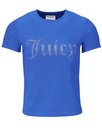 Juicy Couture TAYLOR T-Shirt Velour Diamante Bran - Blau