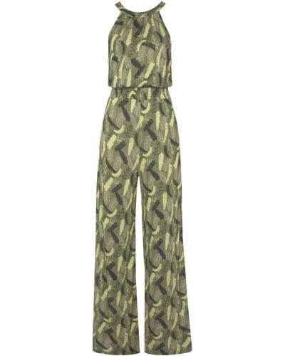 S.oliver Overall mit Blätterdruck und breitem Smokeinsatz, sommerlicher Jumpsuit - Grün