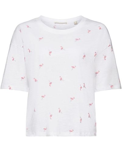 Edc By Esprit T-Shirt mit Allover-Print, 100 % Baumwolle (1-tlg) - Weiß
