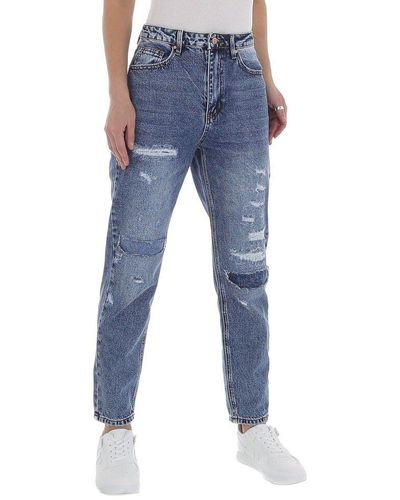 Ital-Design Mom- Freizeit Destroyed-Look High Waist Jeans in Blau - Schwarz
