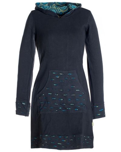 Vishes Midikleid Langarm-Shirtkleid Hoodie-Kleid mit Kapuze Übergangskleid, Jerseykleid - Blau