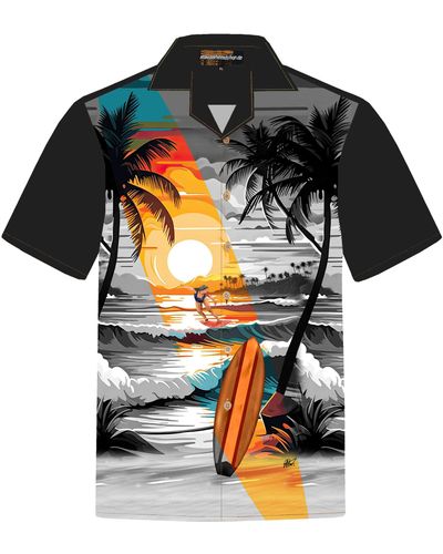 Hawaiihemdshop.de .de Hawaiihemd Hawaiihemdshop Hawaii Hemd Baumwolle Kurzarm Strand Shirt - Schwarz
