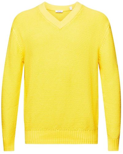 Esprit Pullover Baumwollpullover mit V-Ausschnitt - Gelb