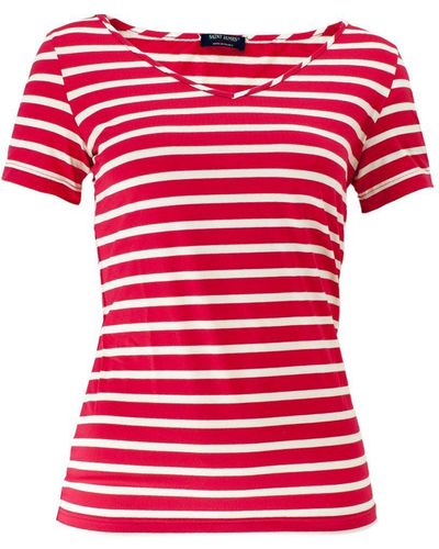 Saint James T-Shirt 8311 Streifenshirt Aviso mit V-Ausschnitt - Rot