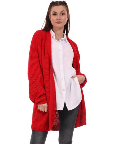 YC Fashion & Style Oversize Cardigan Strickjacke Basic-Form verschlusslos Plus Size - Rot