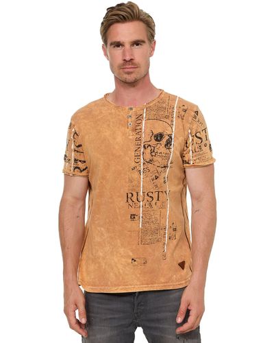 Rusty Neal T-Shirt im Used-Look mit Allover-Print - Braun