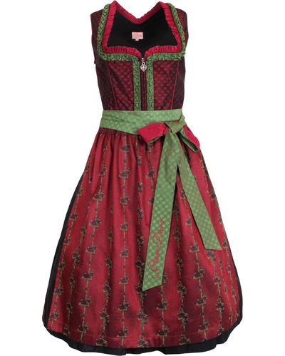 Pezzo Doro Dirndl Festtagsdirndl schwarz/rot/grün Midilänge 70 cm, (2-teilig, Kleid mit Schürze)
