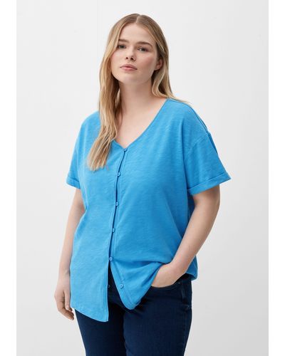 TRIANGL Kurzarmshirt T-Shirt mit Knopfleiste Stickerei - Blau