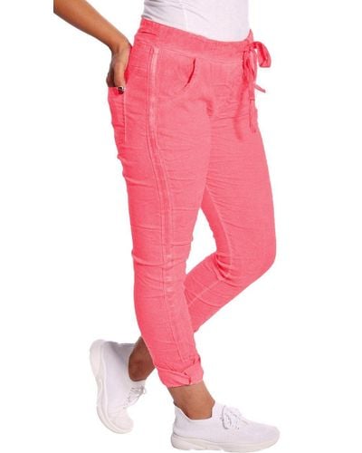 Charis Moda Jogg Pants Jogpants im stylischen Used Look mit Streifen an der Seite - Pink
