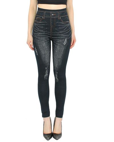 dy_mode Leggings in Jeans Optik Jeggings High Waist Jeansleggings Bequem mit elastischem Bund - Blau
