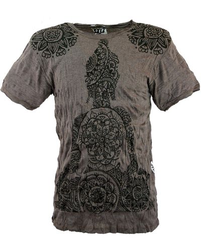 Guru-Shop Sure T-Shirt Mandala Buddha - taupe Goa Style, Festival, alternative Bekleidung - Grau