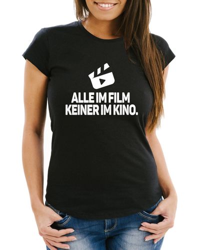 MoonWorks T- Spruch Alle Film Keiner im Kino Fun-Shirt Party Festival Techno Rave Oberteil Slim Fit ® mit Print - Schwarz