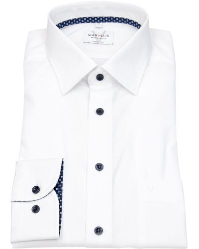 Marvelis Businesshemd Modern Fit leicht tailliert bügelfrei Kentkragen - Weiß