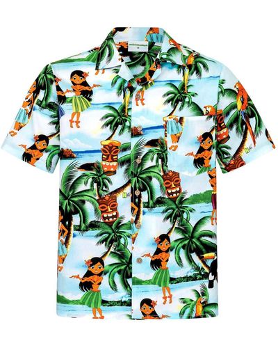 Hawaiihemdshop.de .de Hawaiihemd Hawaiihemdshop Hawaii Hemd Baumwolle Kurzarm Strand Shirt - Grün