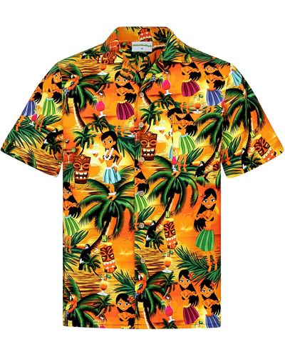 Hawaiihemdshop.de .de Hawaiihemd Hawaiihemdshop Hawaii Hemd Baumwolle Kurzarm Strand Shirt - Orange