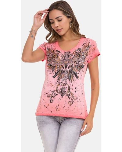 Cipo & Baxx T-Shirt mit großflächiger Print - Pink