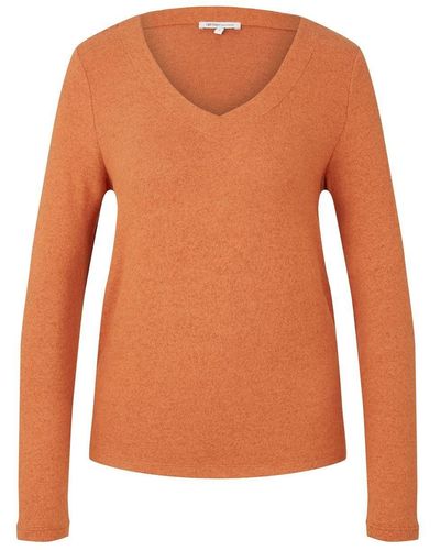Tom Tailor Langarmshirt COSY V-NECk (1-tlg) mit Stretch - Orange
