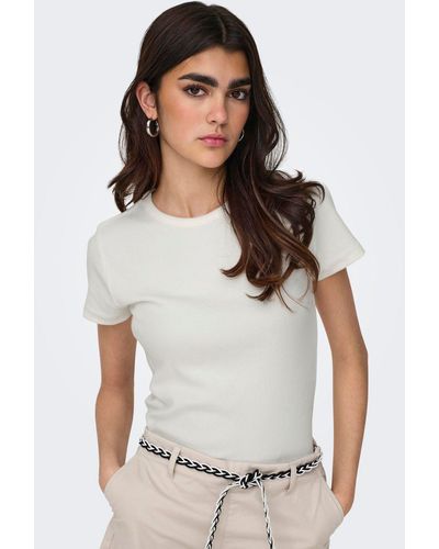 Jacqueline De Yong T- Gestreiftes Shirt Top Basic Rundhals Oberteil JDYSOLAR 7056 in Weiß