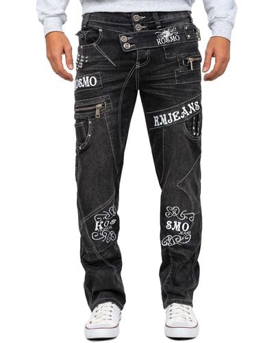 Kosmo Lupo 5-Pocket-Jeans Auffällige Hose BA-KM051 Markante Waschnung und Verzierungen - Schwarz