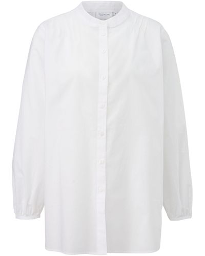 comma casual identity Langarmbluse Leichte Bluse mit Stehkragen und Faltendetail Raffung, Stickerei - Weiß