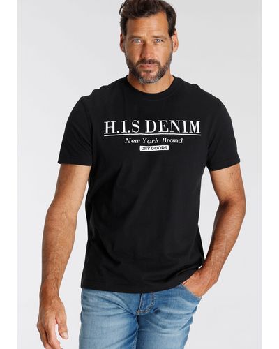 H.i.s. T-Shirt mit Logo-Print vorne - Schwarz