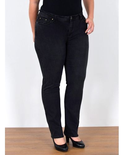 ESRA FG5 High Waist Jeans Straight Leg Stretch Hose Übergröß Groß Größe - Schwarz