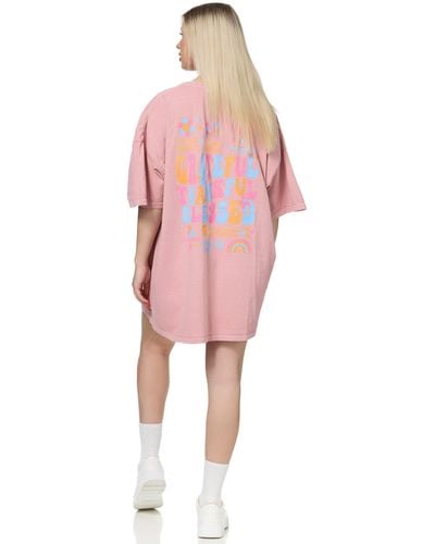 Worldclassca Oversized Print T- lang Sommer Oberteil BE KIND TO YOUR MIND BAUMWOLLE SHIRT - Pink