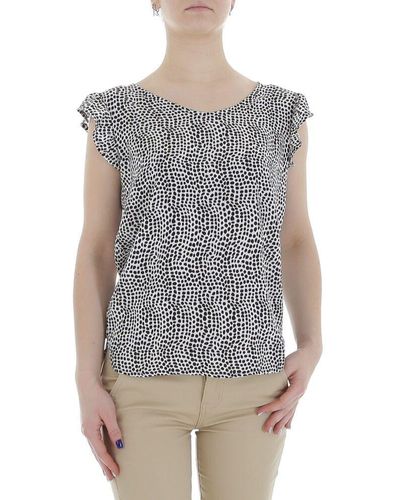 Ital-Design Kurzarmbluse Elegant (85987262) Rüschen Print Top & Shirt in Weiß - Grau